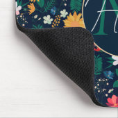 ワイルドかわいらしカラフルフラワーネイビーブルーデザイン マウスパッド (コーナー)