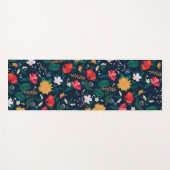ワイルドかわいらしカラフルフラワーネイビーブルーデザイン ヨガマット (正面(横))