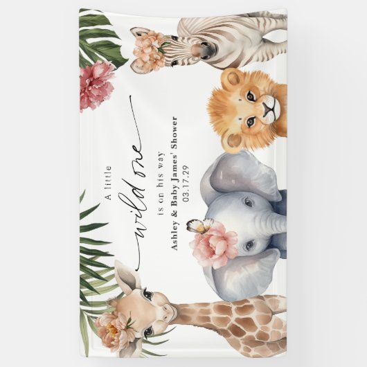 ワイルドかわいらしワンかわいいサファリ動物ガールバック 横断幕 (縦)