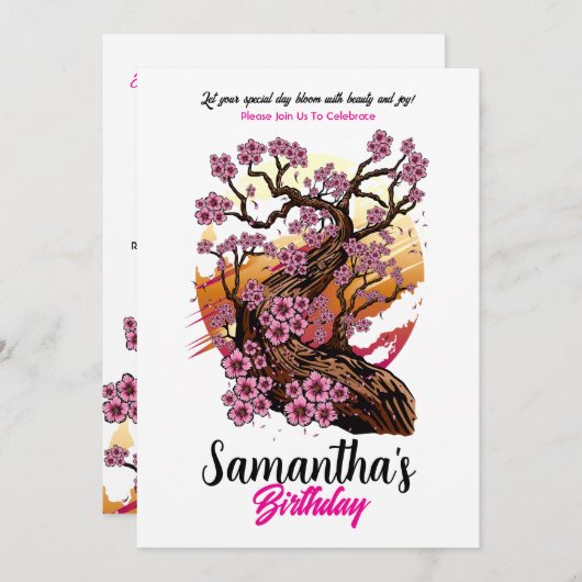 ワイルドさくらんぼブロッサム誕生日 招待状 (正面/裏面)