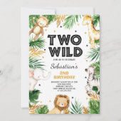 ワイルドすぎる2歳の誕生日パーティー サファリ動物パーティー 招待状 (正面)