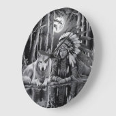 ワイルドつながり:ウルフとガール ラージ壁時計 (傾斜)