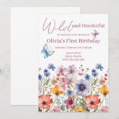 ワイルドでオンデァフル 1歳の誕生日ガール 招待状 (正面/裏面)