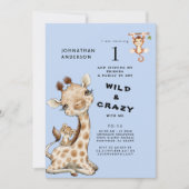 ワイルドでクレイジーな動物の男の子の1歳の誕生日 招待状 (正面)
