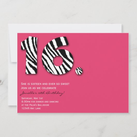 ワイルドでスイートな16歳の誕生日パーティー招待状 招待状 (正面)