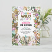 ワイルドでパーティ好きな女の子の3歳誕生日 招待状 (スタンド正面)