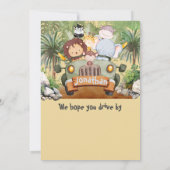 ワイルドでファストなサファリ動物の車 1歳の誕生日 招待状 (裏面)