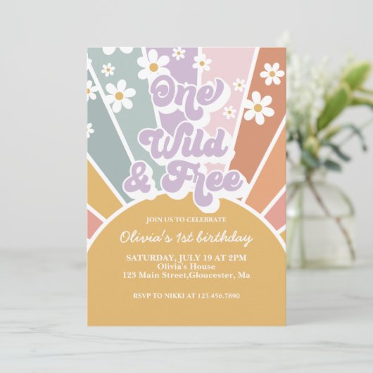 ワイルドでフリーなレトロサンシャインレインボーデイジー招待状 招待状 (スタンド正面)