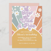 ワイルドでフリーなレトロサンシャインレインボーデイジー招待状 招待状 (正面/裏面)
