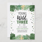 ワイルドでヤング、サファリの動物たちと一緒に3歳の誕生日 招待状 (正面)