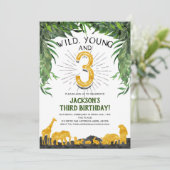 ワイルドでヤング＆スリー、ジャングル動物、3歳の誕生日 招待状 (スタンド正面)