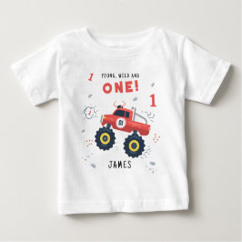 ワイルドでヤンチャなお誕生日 1歳の子供向けモンスターカー ベビーTシャツ