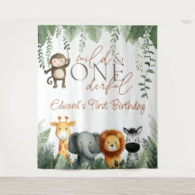 ワイルドでワンダフルなジャングル1歳の誕生日背景