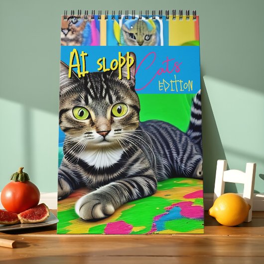 ワイルドで変な猫の不細工アート AIスロップ サイケデリック・ユーモア カレンダー