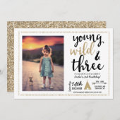 ワイルドで愉快な3歳の写真招待状 招待状 (正面/裏面)