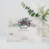 ワイルドで素朴なバーガンディ グレイ フラワー ウェディング 出欠カード (スタンド正面)