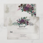 ワイルドで素朴なバーガンディ グレイ フローラル ウェディング 出欠カード (正面/裏面)