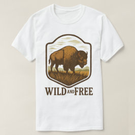 ワイルドで自由なビンテージ バイソン アート Tシャツ