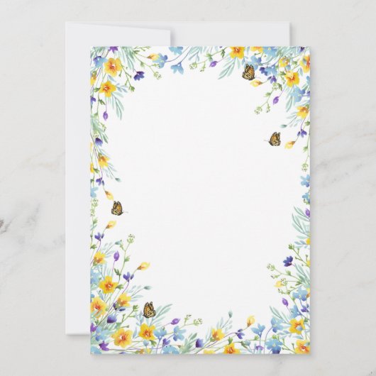ワイルドで自由な子供のためのワイルドフラワーと蝶の招待状 招待状 (裏面)