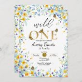 ワイルドで自由な子供のためのワイルドフラワーと蝶の招待状 招待状 (正面/裏面)
