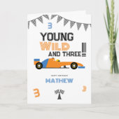 ワイルドで若い3歳の誕生日レースカー カード (正面)