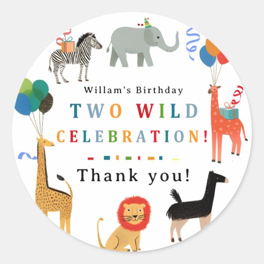 ワイルドとお洒落2歳の誕生日 ラウンドシール (正面)