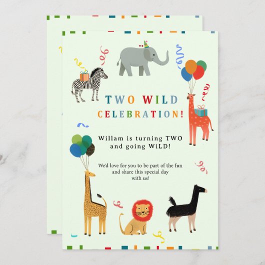 ワイルドとお洒落2歳の誕生日 招待状 (正面/裏面)