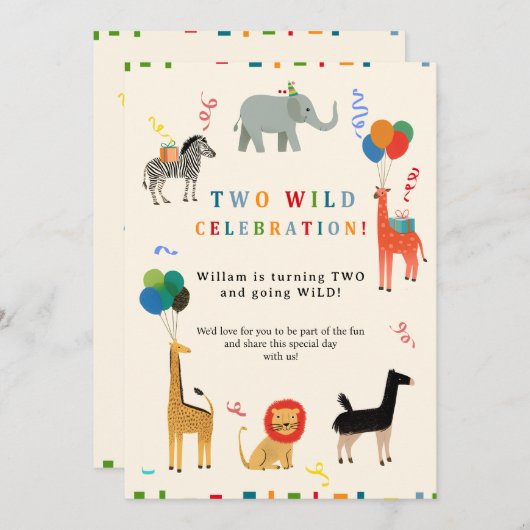 ワイルドとお洒落2歳の誕生日 招待状 (正面/裏面)