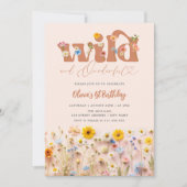 ワイルドとオネダーフルモダンワイルドフラワー1st誕生日 招待状 (正面)