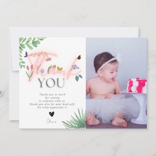 ワイルドとオンダーフル、ワイルドフラワー、ピンクの写真 サンキューカード (正面)