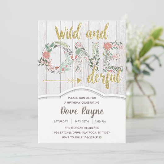 ワイルドとオンダーフル、最初の誕生日、女の子、フローラ 招待状 (スタンド正面)