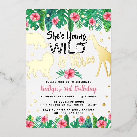 ワイルドとジャングルガール3歳実在誕生日 箔招待状 (正面)