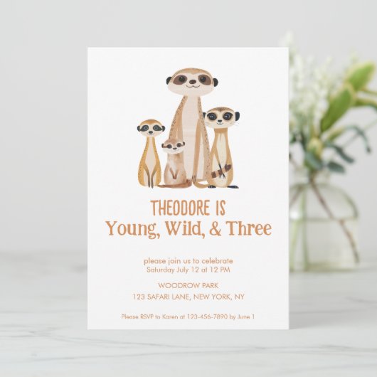 ワイルドと可愛いメルカット3人目誕生日 招待状 (スタンド正面)