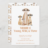 ワイルドと可愛いメルカット3人目誕生日 招待状 (正面/裏面)