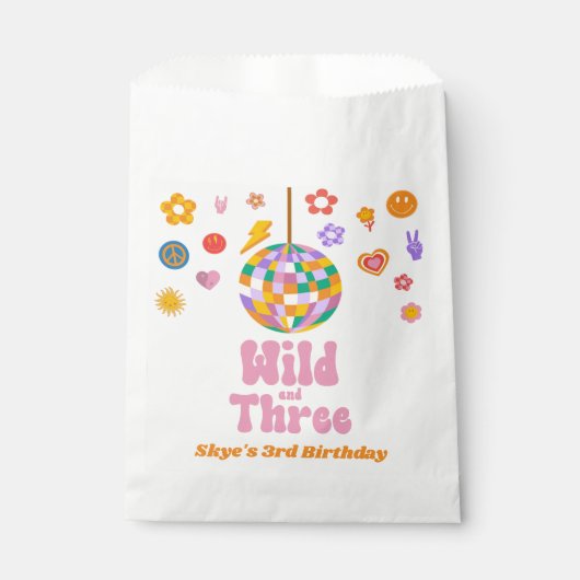 ワイルドと3つのレトロディスコボール3rd誕生日パーティー フェイバーバッグ (正面)