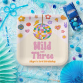 ワイルドと3つのレトロディスコボール3rd誕生日パーティー ペーパープレート (パーティー)