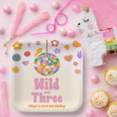 ワイルドと3つのレトロディスコボール3rd誕生日パーティー ペーパープレート (パーティー)