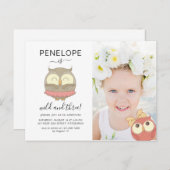 ワイルドと3つの可愛いフクロウの写真の誕生日パーティー インビテーションポストカード (正面/裏面)