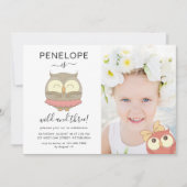 ワイルドと3つの可愛いフクロウの写真の誕生日パーティー 招待状 (正面)