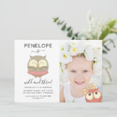 ワイルドと3つの可愛いフクロウの写真の誕生日パーティー 招待状 (スタンド正面)