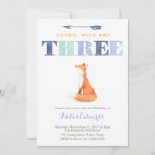 ワイルドと3キツネ3歳の誕生日パーティーカード 招待状 (正面)