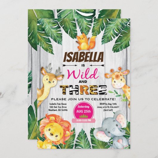 ワイルドと3歳の誕生日の招待サファリ 招待状 (正面/裏面)