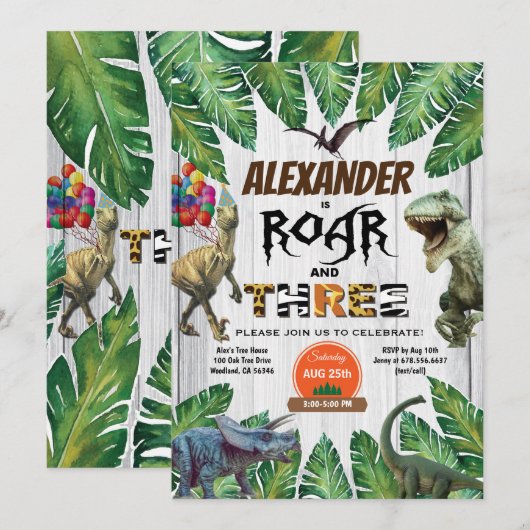 ワイルドと3歳の誕生日の招待サファリ 招待状 (正面/裏面)