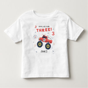 ワイルドと3歳の誕生日キッズモンスターカー トドラーTシャツ
