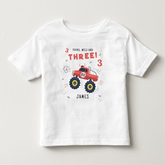 ワイルドと3歳の誕生日キッズモンスターカー トドラーTシャツ (正面)