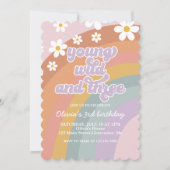 ワイルドと3歳レトロレインボー3歳の誕生日 招待状 (正面)