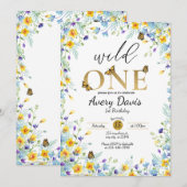 ワイルドなお子様のためのワイルドフラワーと蝶の招待状 招待状 (正面/裏面)