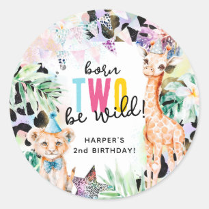 ワイルドなサファリ動物が生まれて2年 - かっこいい2歳の誕生日 ラウンドシール