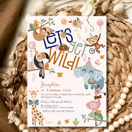 ワイルドなサファリ動物の子供の誕生日パーティー 招待状