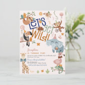 ワイルドなサファリ動物の子供の誕生日パーティー 招待状 (スタンド正面)